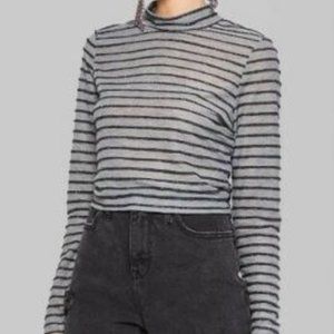 New! Wild Fable Gray Glitter-Striped Mock Neck Crop Top XXL NWOT